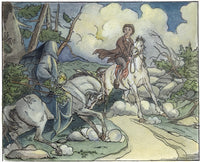 Ichabod Crane Meets The Headless Horseman Etching Print | Poster by Felix O.C. Darley