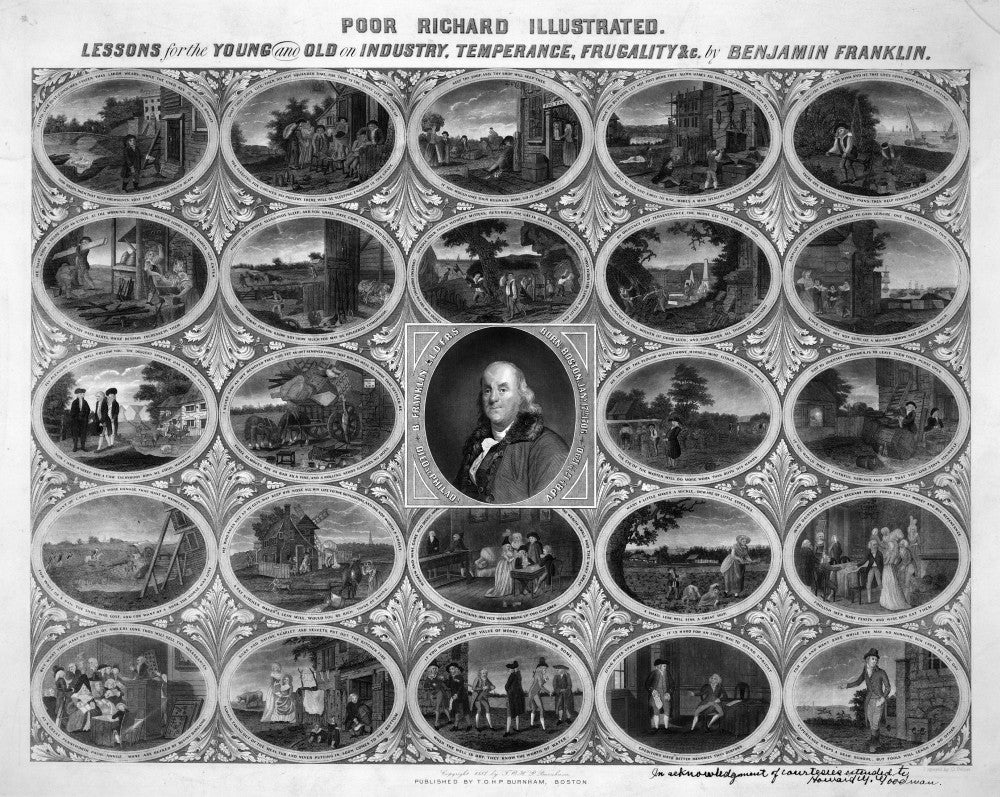 Poor Richard Illustrated: Benjamin Franklin's Lessons Engraving by O. Pelton