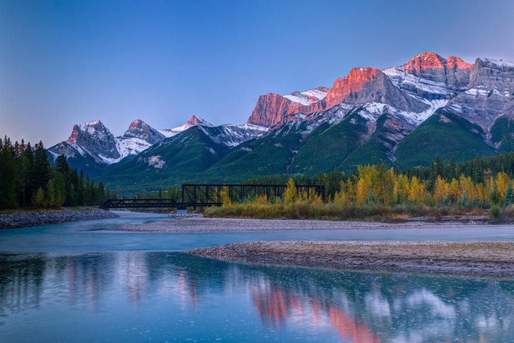 Canmore Engine Bridge and Three Sisters Mountain Poster Print by Panoramic Images