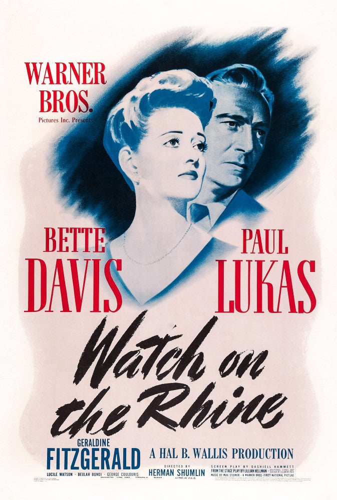 Watch On The Rhine Movie Poster Art featuring Bette Davis and Paul Lukas (1943)