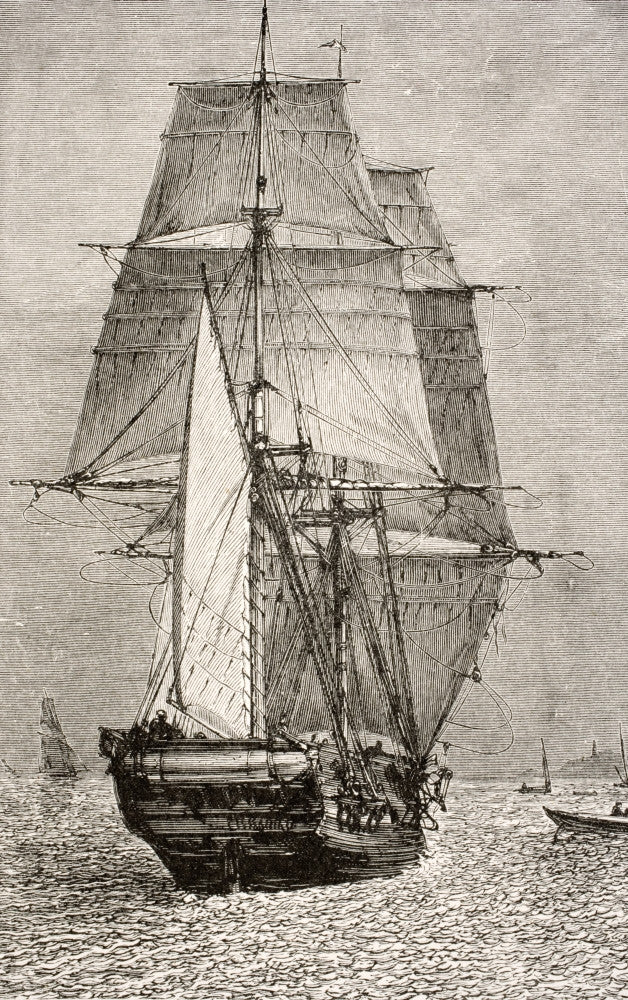 The Brig HMS Beagle Fine Art Print from Darwin's Journal (1890)