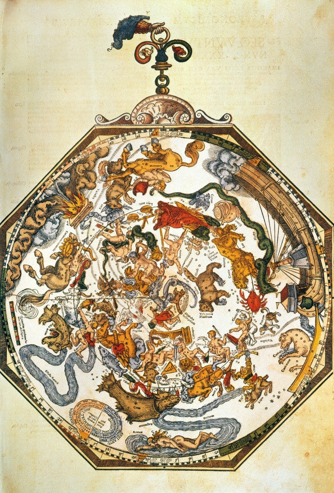 Apian's Zodiac Color Woodcut Print from Astronomicon Caesareum (1540)