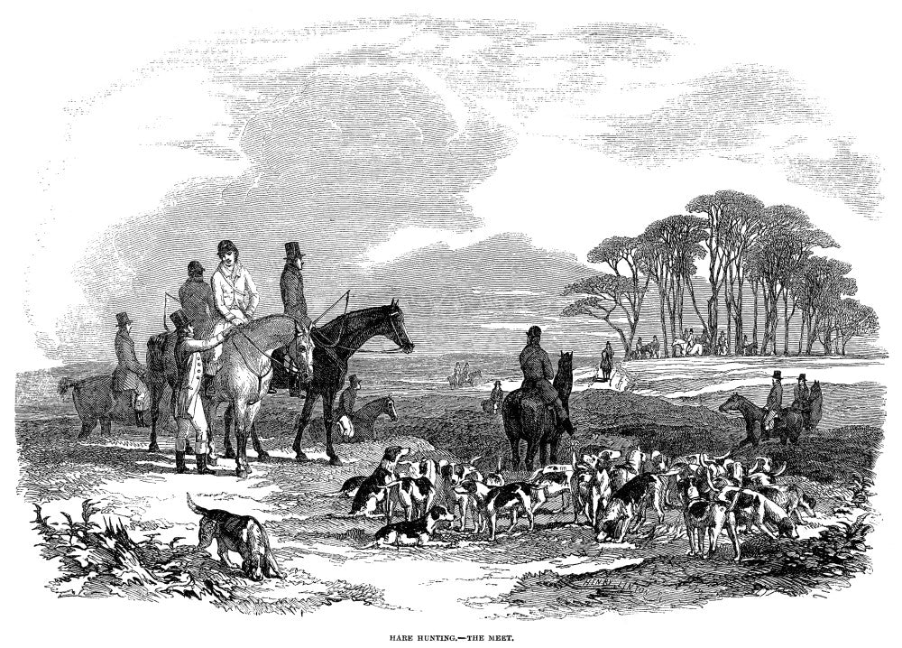 Hare Hunting: The Meet Fine Art Print - Wood Engraving (1851)