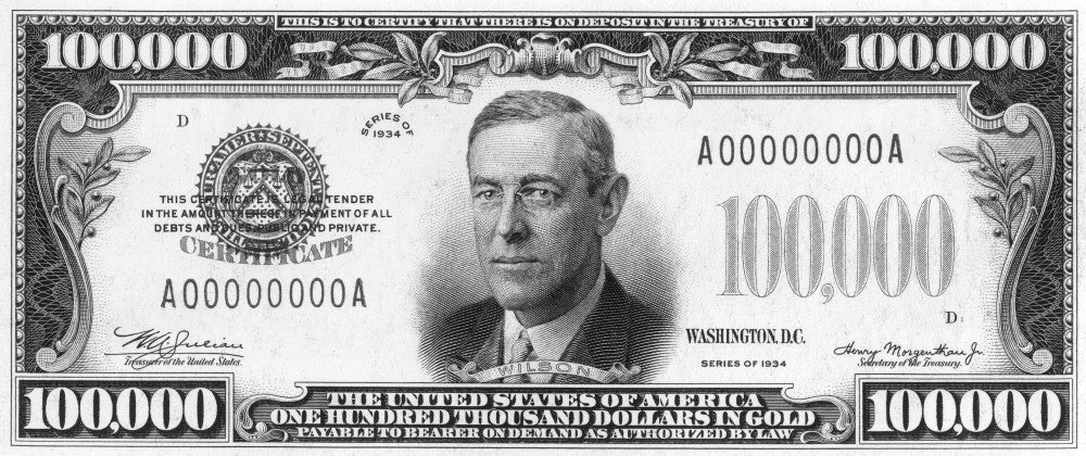 100,000 Dollar Bill Fine Art Print by Granger Collection