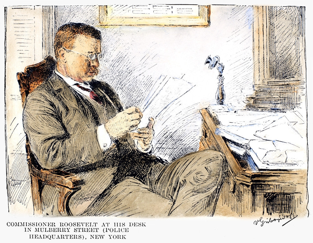Theodore Roosevelt at Police Headquarters Fine Art Print - 1895 Drawing