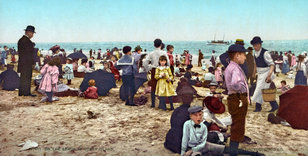 Coney Island Beach Fine Art Print - Photochrome C1902