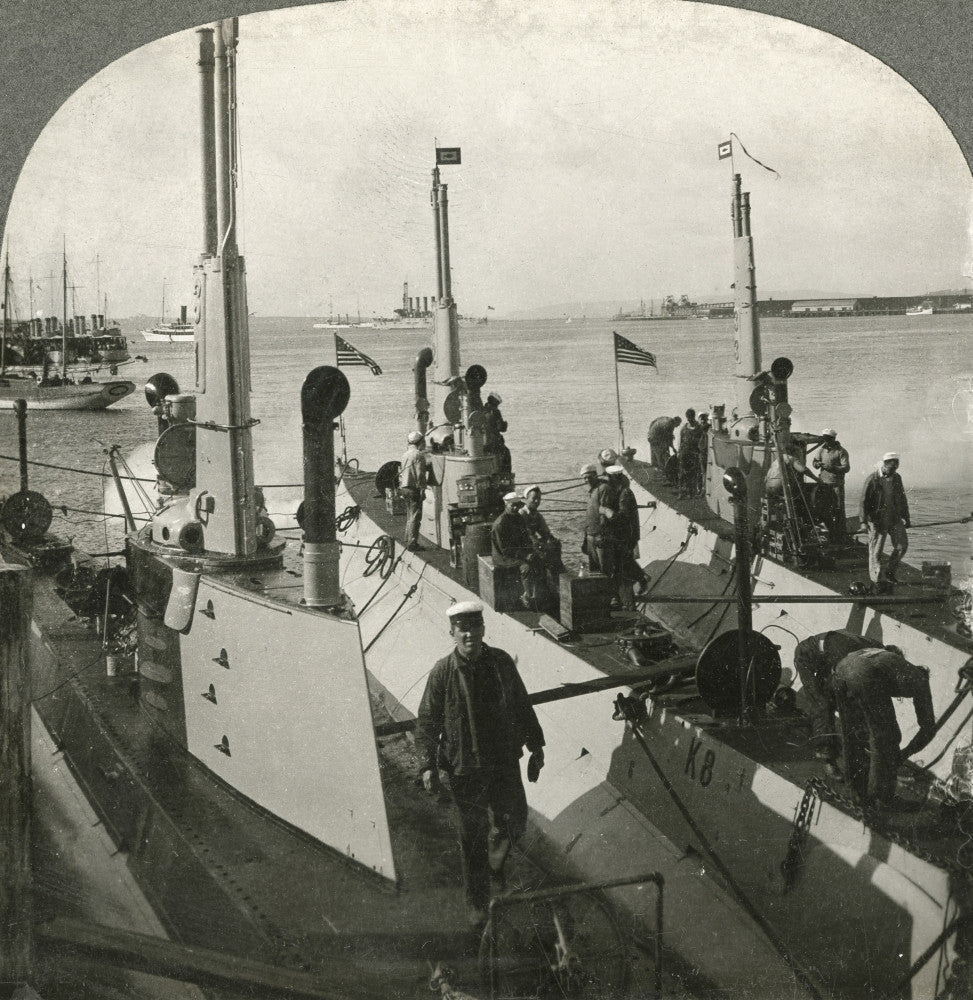 World War I U.S. Navy Submarines and Battleships Stereograph Print