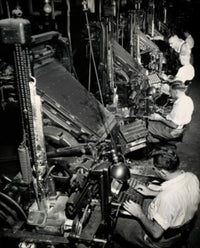 High Angle View of Male Workers Operating Linotype Machines - New York World Telegraph Poster Print