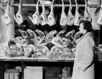 Woman in Butcher's Shop Fine Art Print - Multiple Sizes Available