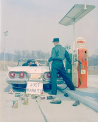 Just Married Couple Driving Through Gas Station Poster Print