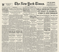 Prohibition Repeal 1933 New York Times Headline Poster Print