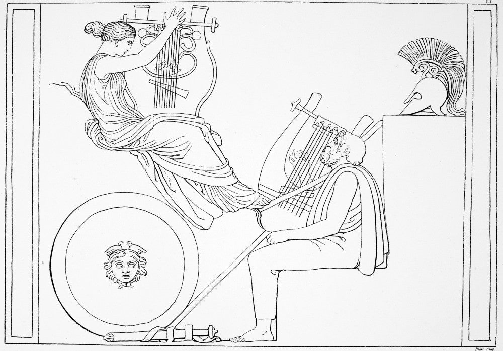 Homer Invoking The Muse Fine Art Print - Line Engraving by John Flaxman