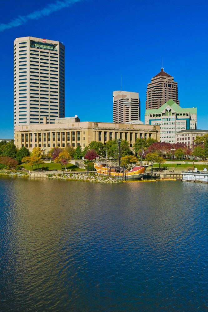 Columbus Autumn Skyline with Santa Maria Replica Fine Art Print by Panoramic Images