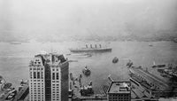 New York Harbor: Cunard Steamship Lusitania Fine Art Print (1908) by Granger Collection