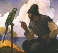 Robinson Crusoe and His Parrot Fine Art Print by N.C. Wyeth