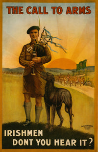 Soldier Playing Bagpipes with Dog and Marching Troops Fine Art Print