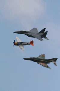 Heritage Flight Fine Art Print Featuring F-15 Eagle, P-47 Thunderbolt, and F-4 Phantom by Terry Moore