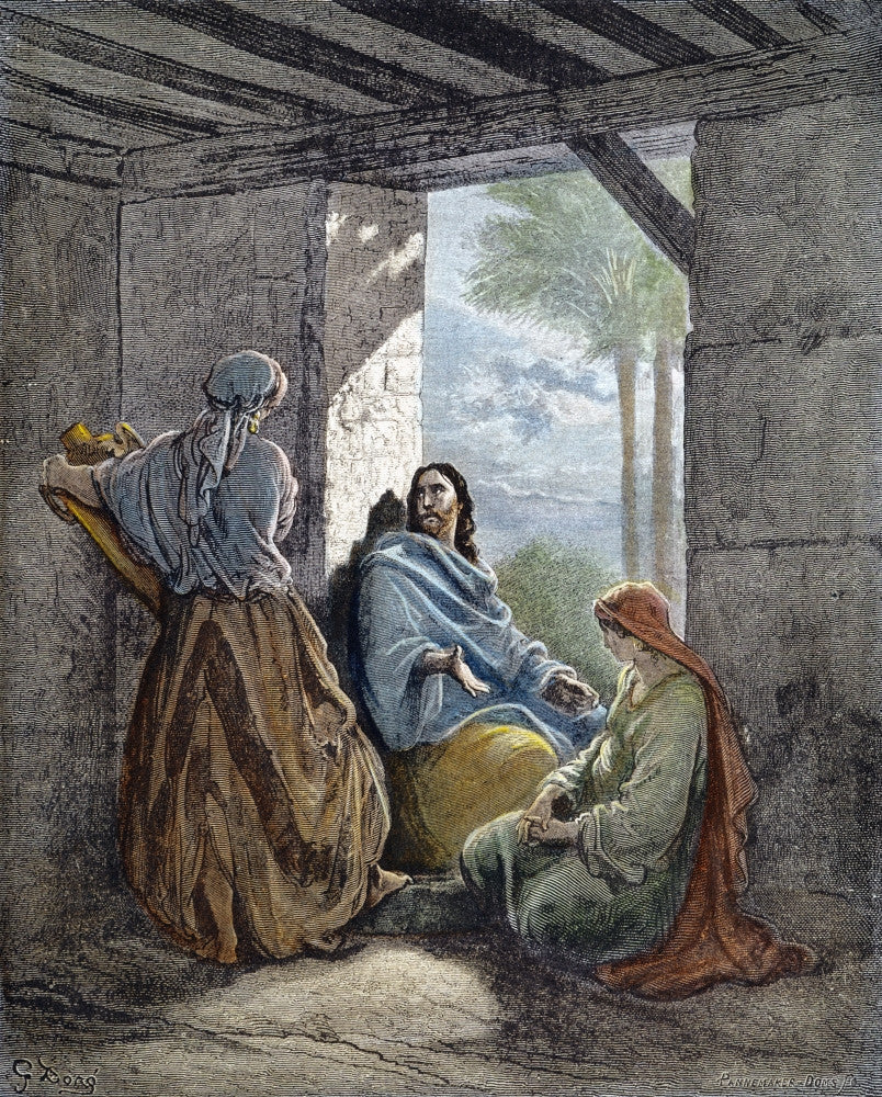 Jesus With Martha & Mary Fine Art Print - Wood Engraving by Gustave Doré