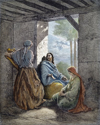 Jesus With Martha & Mary Fine Art Print - Wood Engraving by Gustave Doré