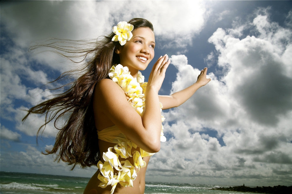 Hawaiian Girl Dancing Hula on Ocean Shoreline Fine Art Print by Kicka Witte