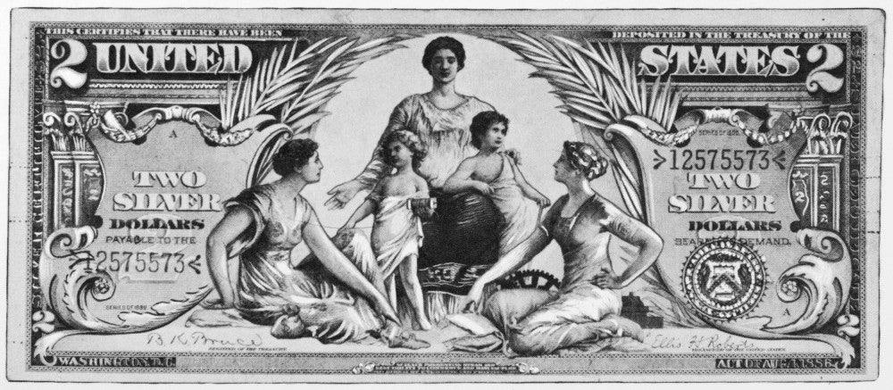 Two Dollar Bill Fine Art Print from 1896 by Claude M. Johnson
