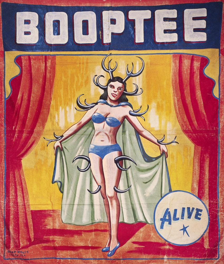 C1955 American Sideshow Poster Featuring Booptee the Antlered Pin-Up Girl