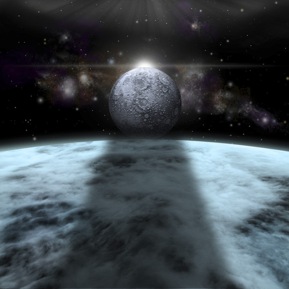 A Moon Rises Above a Stormy Gas Giant Planet Fine Art Print