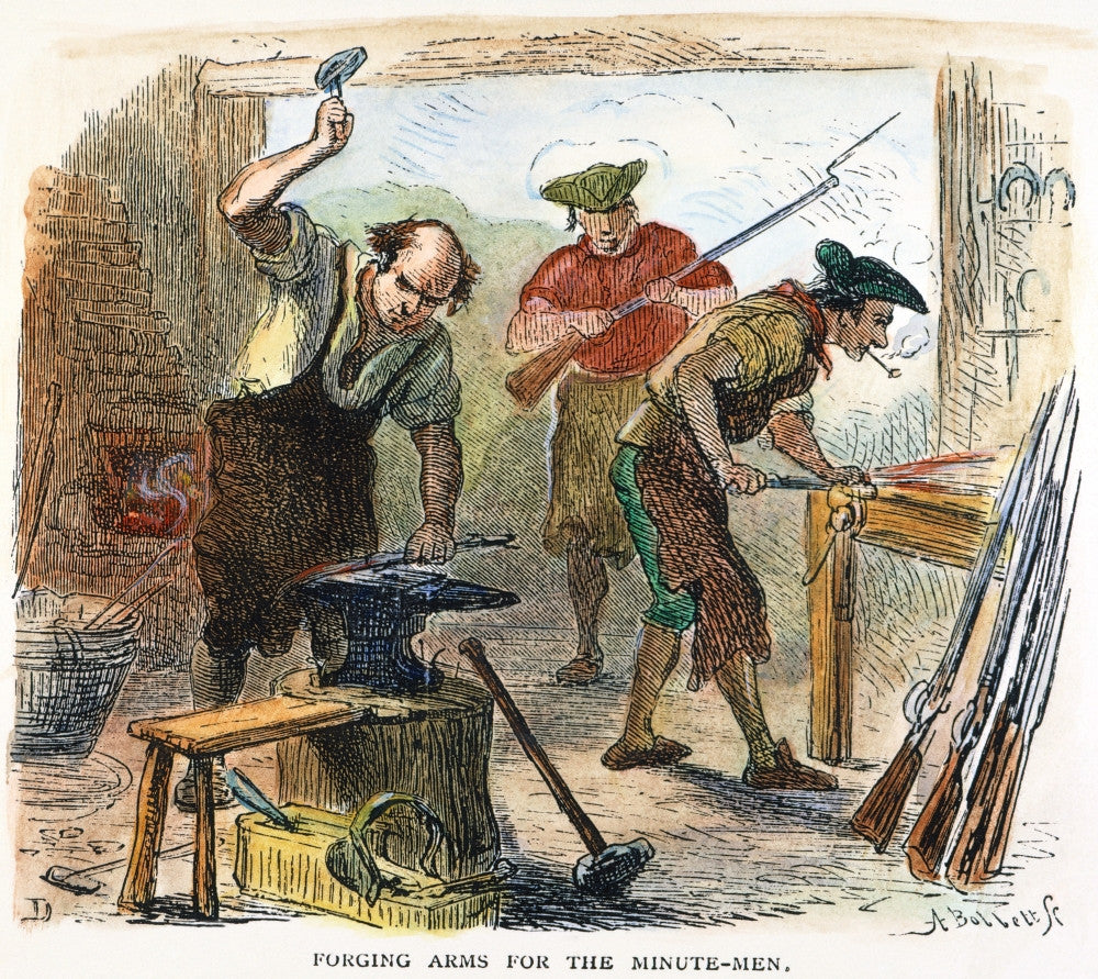 Colonial Blacksmith Engraving - 1776 Musket Forging Art Print by Granger Collection