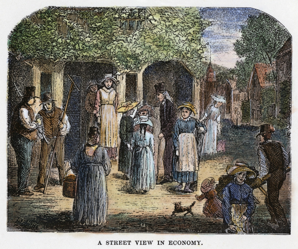 Harmony Society Street Scene Fine Art Print - Wood Engraving, 1875