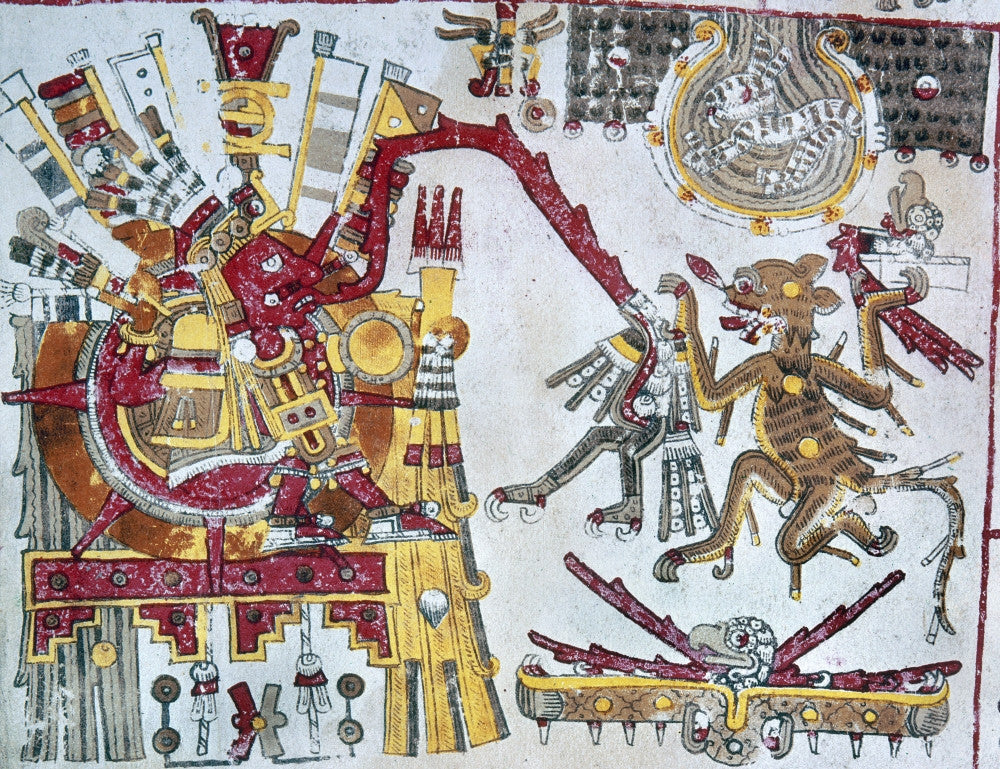 Mexico: Aztec Sun-Raising Ceremony Fine Art Print from Codex Borgia