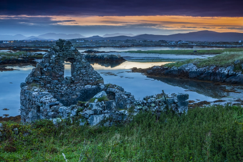 Ruins of a Stone Building at Sunset on Mweenish Island Fine Art Print by Trish Punch