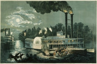 Wooding-Up on the Mississippi Color Lithograph Print by Currier & Ives