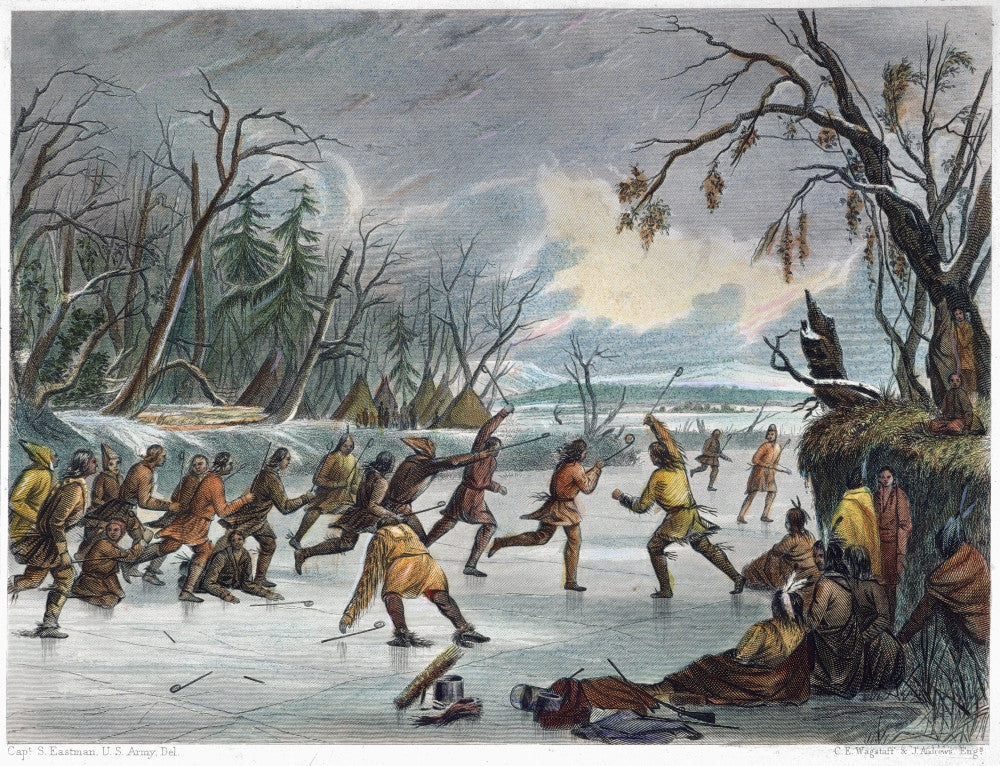 Native Americans Engraving - Ball Play on Ice (1855) | Poster Print