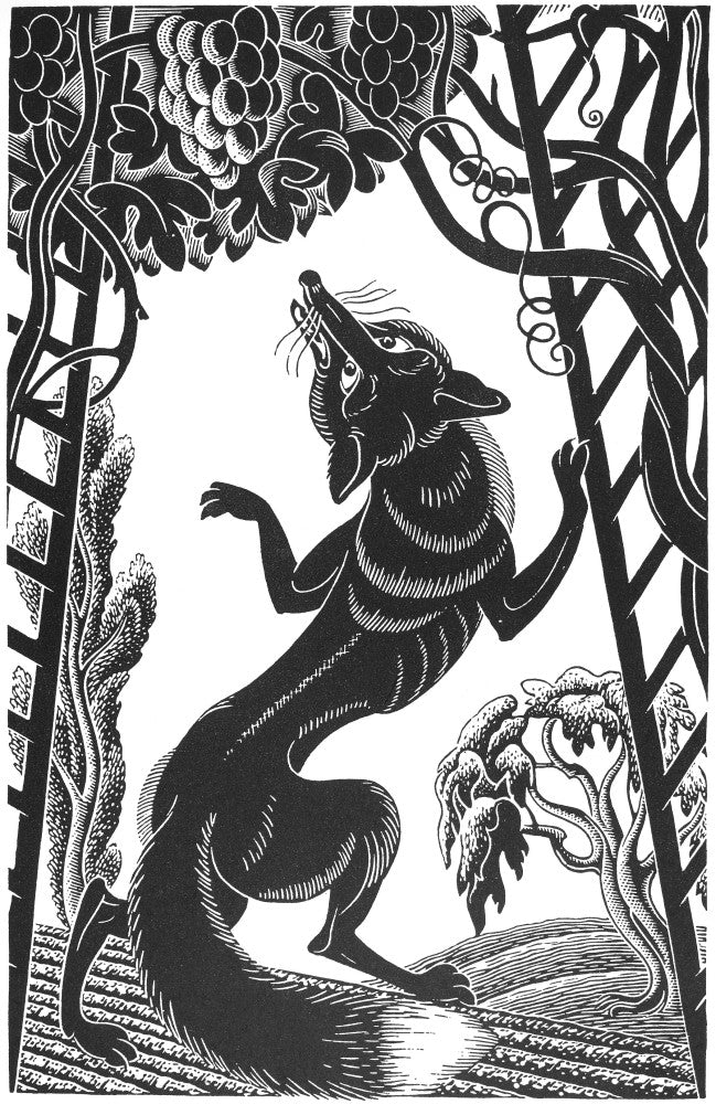 The Fox and The Grapes Woodcut Art Print by Boris Artzybasheff