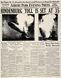 Hindenburg Exploding 1937 - Front Page of Asbury Park Evening Press Poster Print