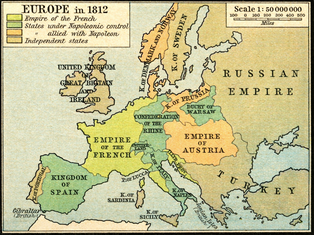 Historical Map of Europe in 1812 Fine Art Print by Ken Welsh