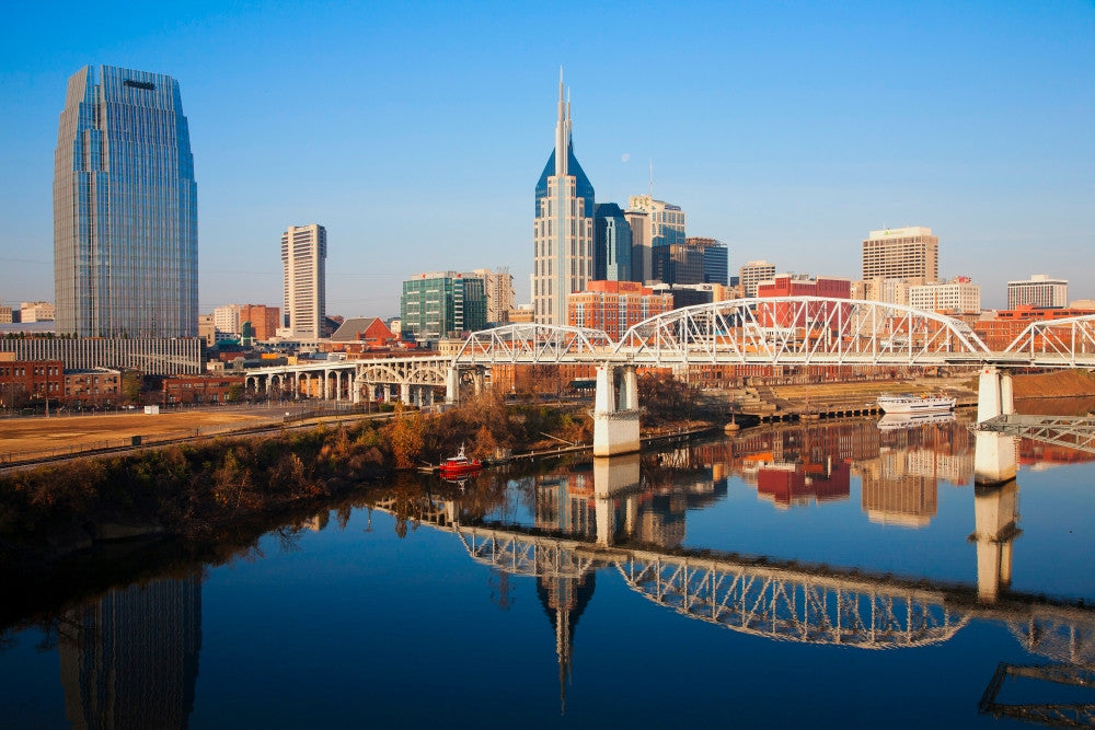 Nashville Skyline and Cumberland River Reflection Fine Art Print by Panoramic Images