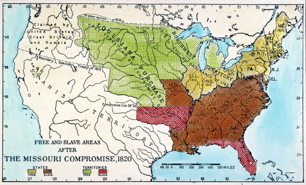 Missouri Compromise 1820 Map of Free and Slave States Poster Print by Granger Collection