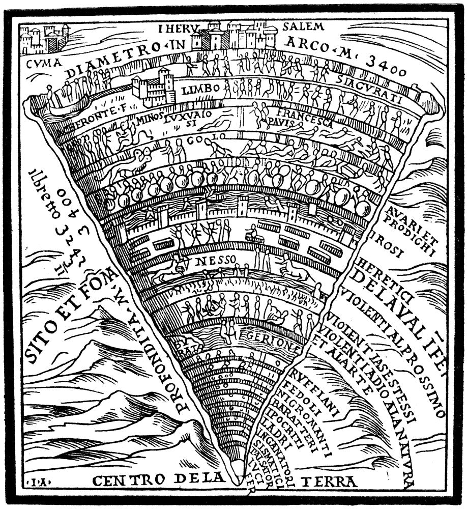 Dante's Inferno Woodcut Print from Venetian Edition (1520)