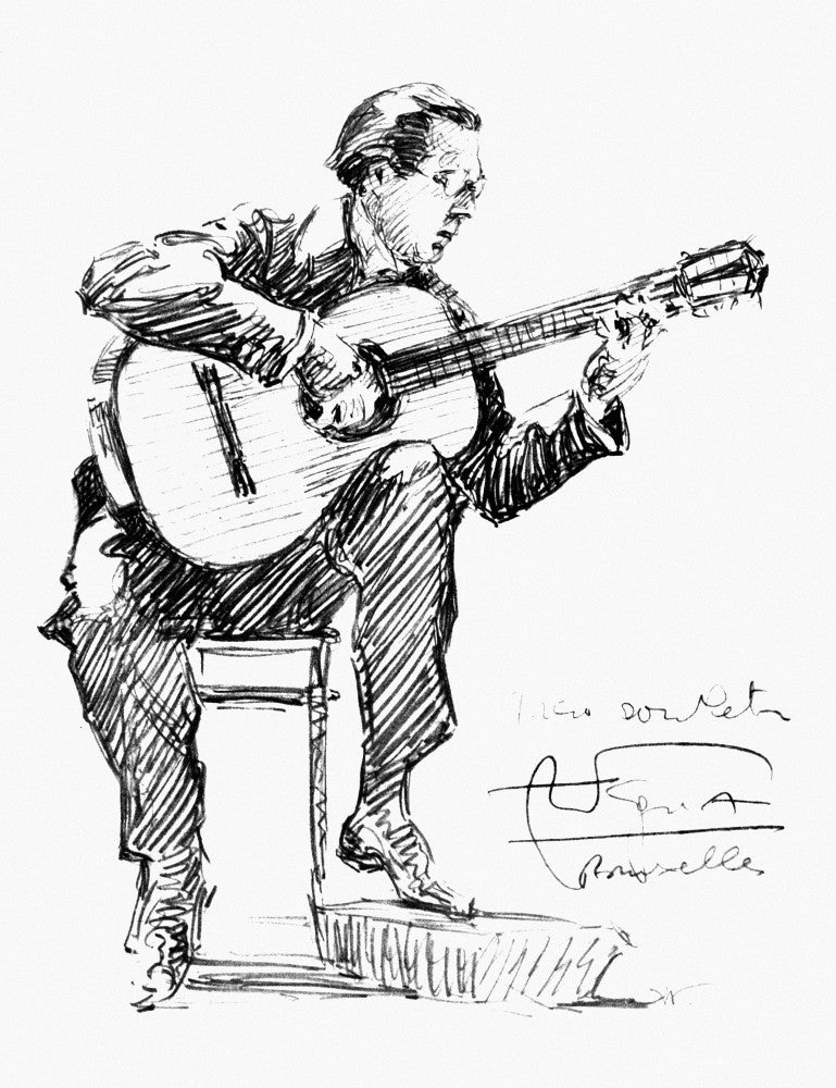 Andres Segovia Pencil Drawing Fine Art Print by Hilda Wiener
