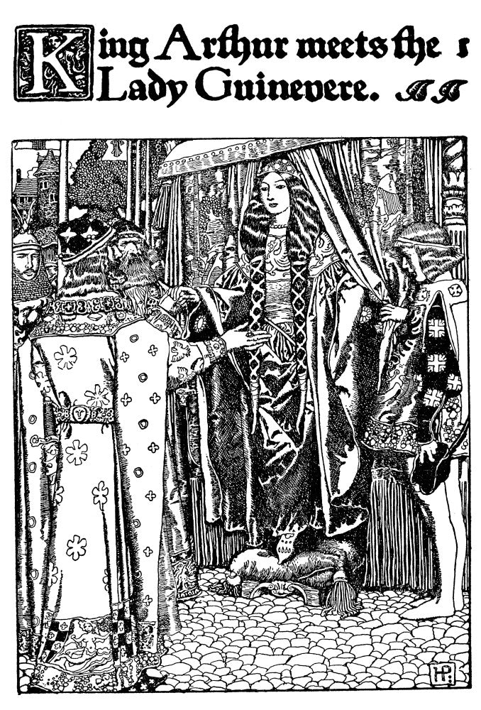 King Arthur Meets Lady Guinevere Fine Art Print by Howard Pyle