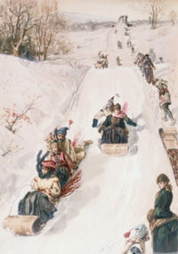 Tobogganing Fine Art Lithograph Print - ca. 1850
