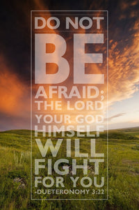 Red Clouds Over Grass Field Art Print with Deuteronomy 3:22 by Tim Antoniuk