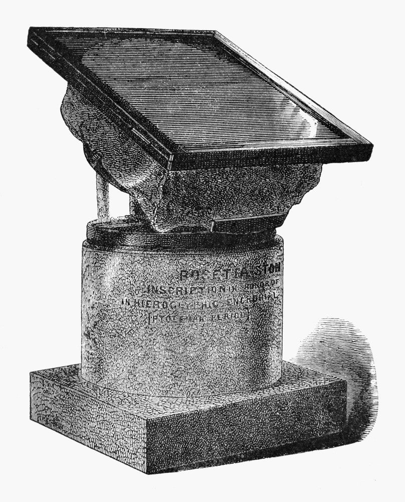 Egypt: Rosetta Stone Display Table Line Engraving Print by Granger Collection