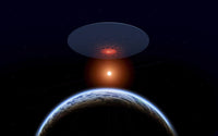 A Flying Saucer Above Its Homeworld Fine Art Print by Mark Stevenson