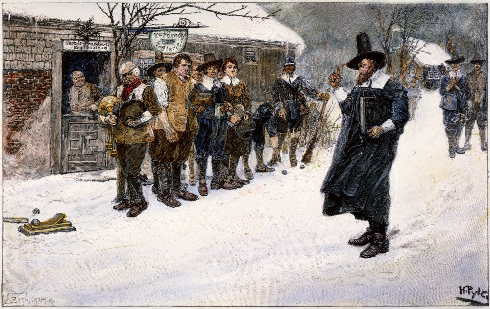 Puritan Christmas 17th Century Line Engraving Print by Granger Collection
