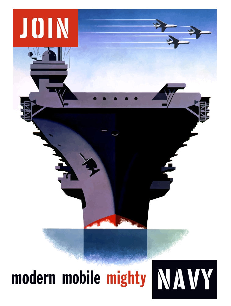 Vintage World War II Aircraft Carrier Poster Print - Join Navy