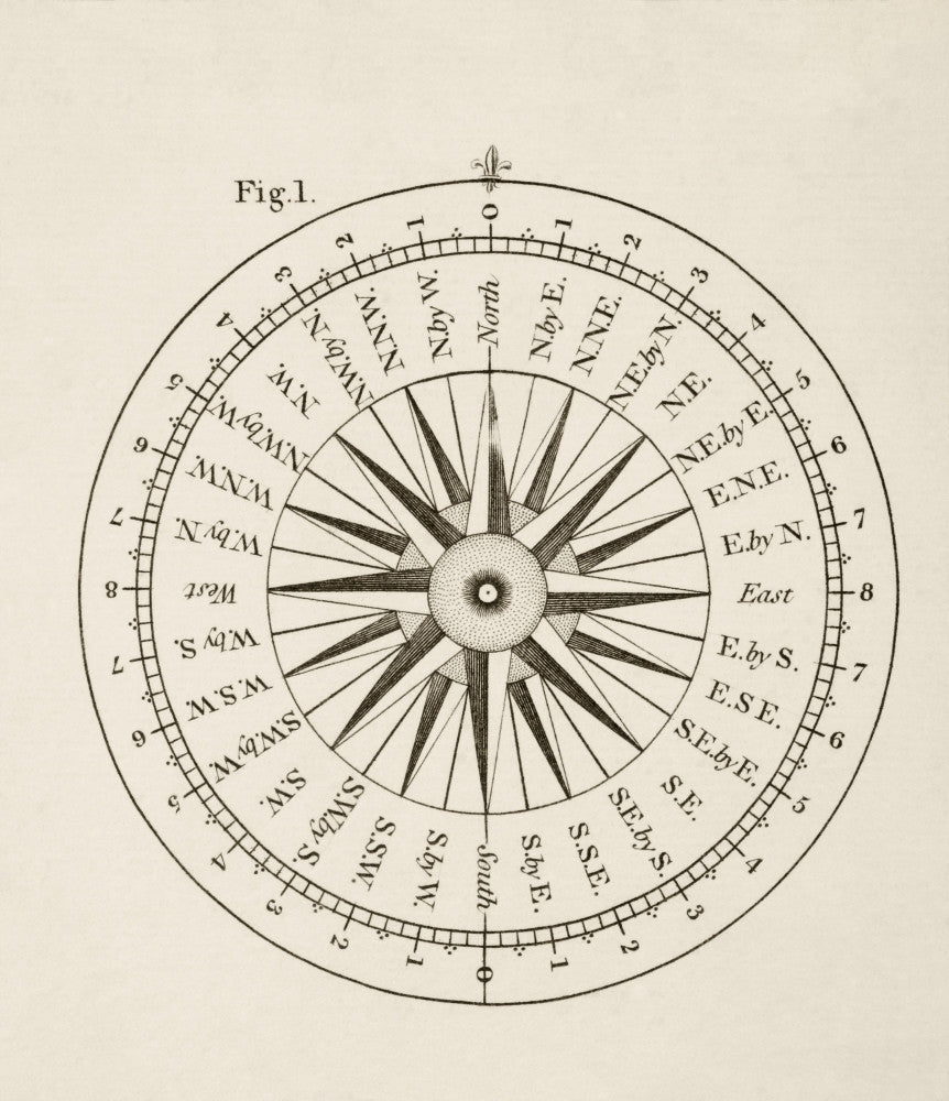 Points Of The Compass Fine Art Print - 19th Century Illustration
