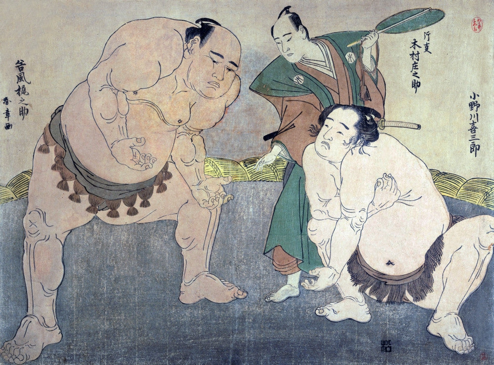 Sumo Wrestlers & Referee Fine Art Print by Shunsho