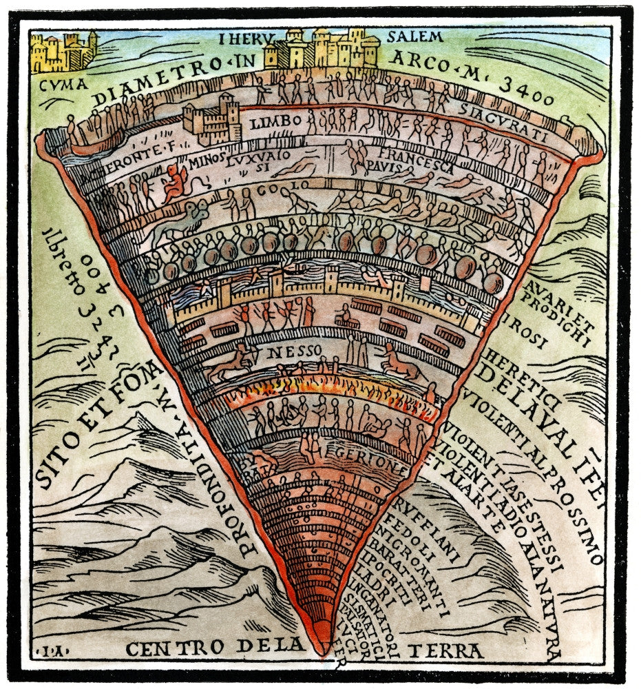 Dante's Inferno Woodcut Print from the Divine Comedy, 1520